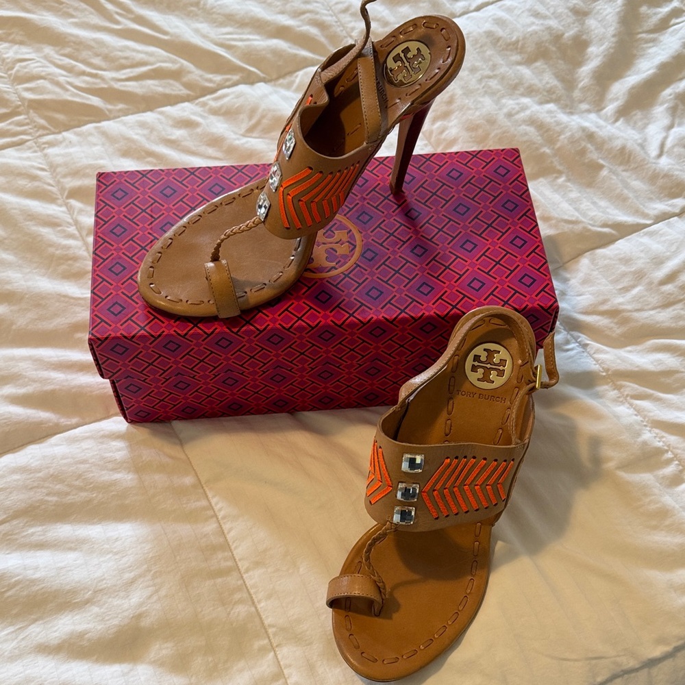 Tory Burch Tan and Orange Heeled Sandals